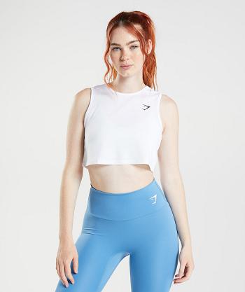Dámské Tílko Gymshark Tréninková Crop Bílé | CZ 3252WNB